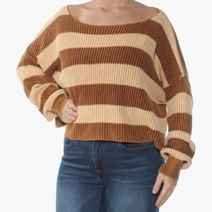 Women's Free People striped sweater, cotton, brown and beige, size S/P.